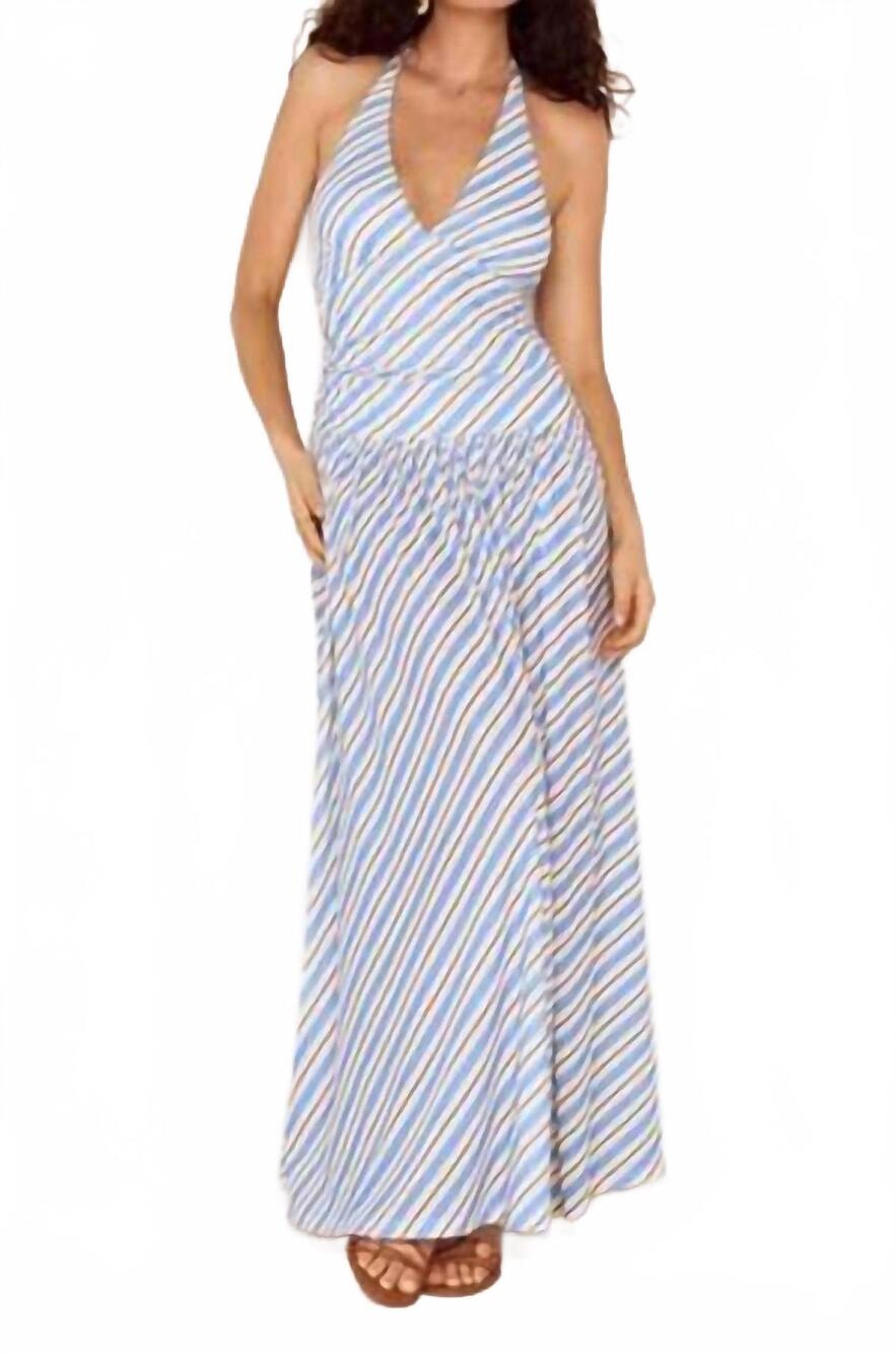 NEW MINKPINK sancia halter neck midi dress in blue